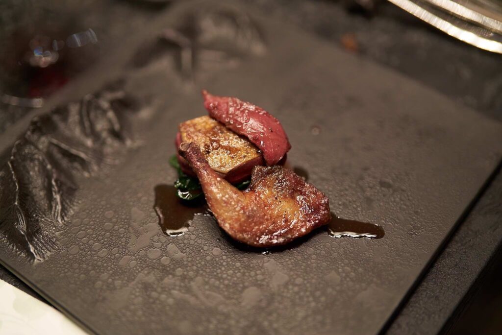 Pigeon with Sauternes and Winter spinach